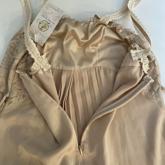 Fairy Goddess Dress Fairytale Ethereal Gown Tan Pleated Bows Romantic Small Midi - Picture 16 of 16